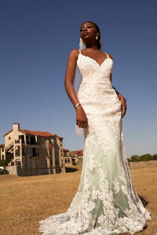 Green ombre dip dye wedding dresses dyeing 