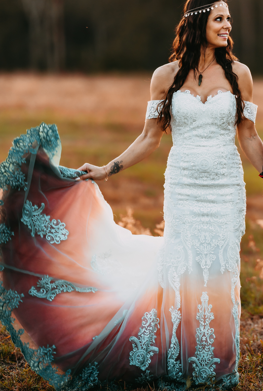 Marni TC2315: Modern lace mermaid wedding dress with off-shoulder sleeve